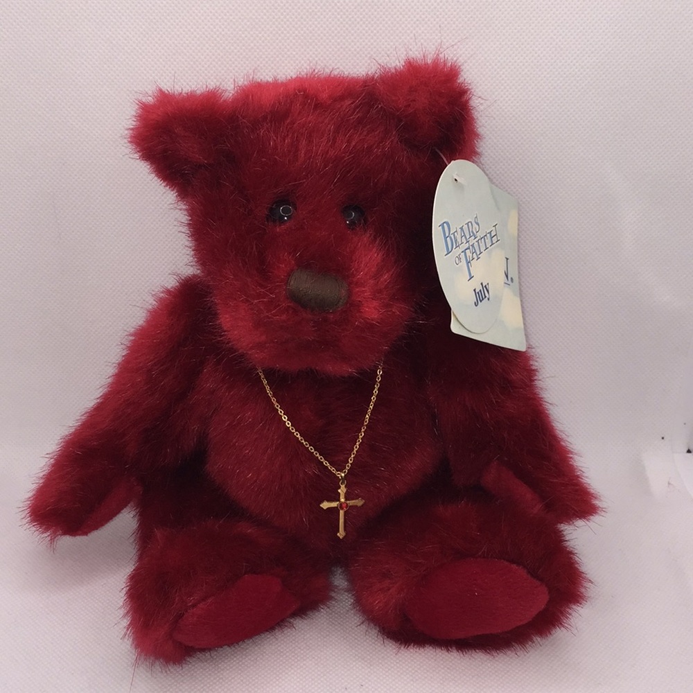 Applause July Bears Of Faith Dakin Teddy Bear with Cross Necklace Christian Gift
